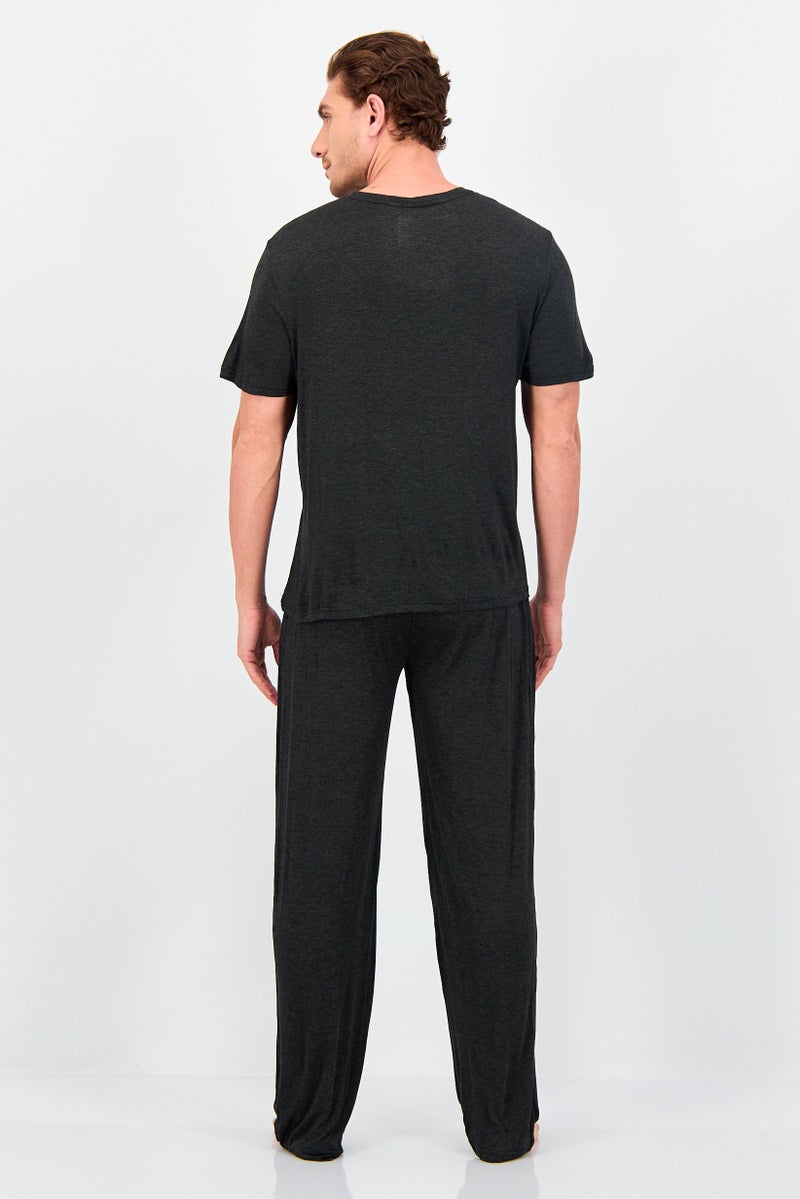 Frye Men 2 Pcs Heather Long Sleeve Top And Pajama Set, Black - Image 4